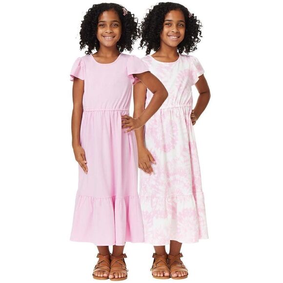NWT ☀️ 32 Degrees Youth Girls 2-pack Maxi Dress Pink Solid & Pink Tie-Dy… - Picture 8 of 16
